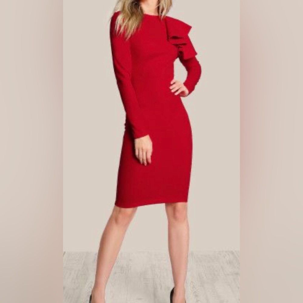 Classy Red 🔥 Shein One Shoulder Ruffle Arm Bodycon Large